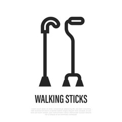 Walking stick thin line icon. Othopedic equipment for elderly people. Vector illustration.