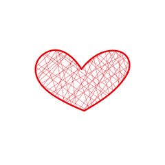Hand drawn red hatched heart on white background. Vector illustration. Scribble heart. Love concept for Valentine's Day