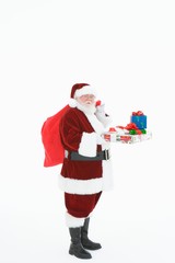 Santa Claus Standing With Box And Gifts