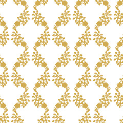 A vintage seamless vector pattern with golden botanical ornament on a white background. Surface print design.
