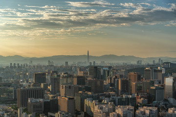 Seoul City and lotte tower in seoul , South Korea