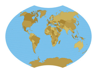 Fototapeta na wymiar World Map. Ginzburg VI projection. Map of the world with meridians on blue background. Vector illustration.