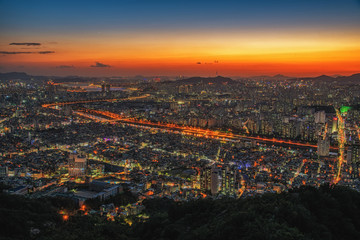 Fototapeta na wymiar Seoul City Downtown Skyline at night of Korea. Mt.yongmasan.