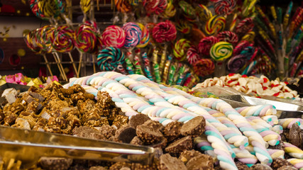 Sweets on the counter. Christmas fair in Paris.