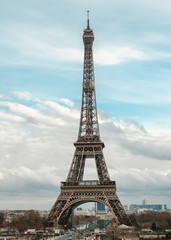 Fototapeta na wymiar Paris: View of the Eiffel Tower in the afternoon in December.