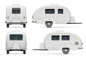 RV trailer vector illustration view from side, front, back