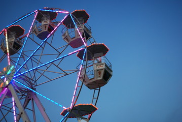 The Ferris wheel in the blue sky