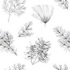 Hand drawn Christmas plants seamless pattern.