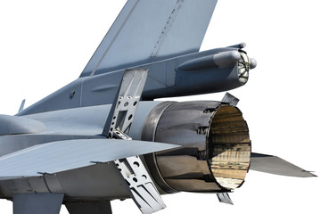 Fighter jet engine on white background with clipping path