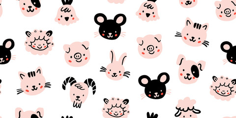 cute farm animals scandinavian seamless pattern
