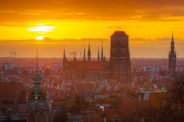 Beautiful cityscape of Gdansk with old town at sunrise, Poland.