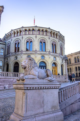 The Norwegian Parliament, also called Storting, in Oslo, Norway