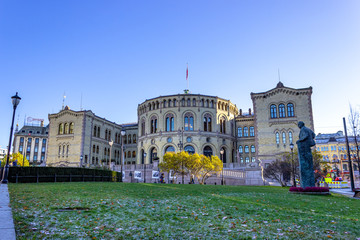 The Norwegian Parliament, also called Storting, in Oslo, Norway