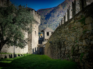 Fototapeta na wymiar Remparts du château médiéval de Montebello, Bellinzone, Tessin, Suisse