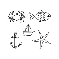 One line drawing sea objects