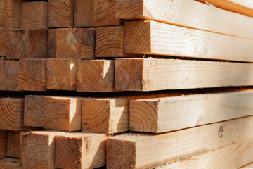 Lumber for construction - wood is layered