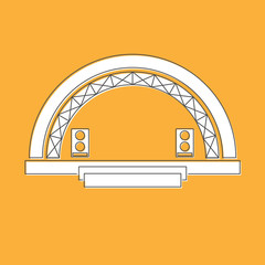 Concert stage and sound speakers isolated on yellow background.
