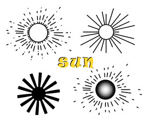 Selection of the sun with rays. Vector icon elements. Objects on an isolated background.