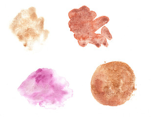 Abstract hand drawn watercolor stains. Paint brush strokes. Bronze, copper, gold texture template for banner, background