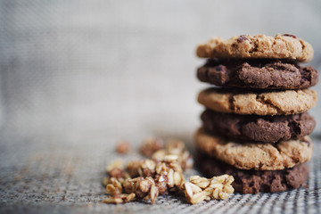 Homemade oatmeal cookies with cinnamon on white background . Healthy Food Snack Concept.