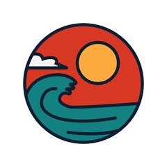 simple logo badge beach design, for t-shirt prints, patches, emblems, posters, badges and labels and other uses