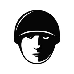 Black and white vector Military soldier with helmet