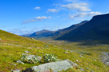 Hiking and backpacking in the valley of the highest Swedish mountains. Nikkaluoakta and Kebnekaise valley