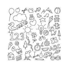 Doodle children set isolated on white