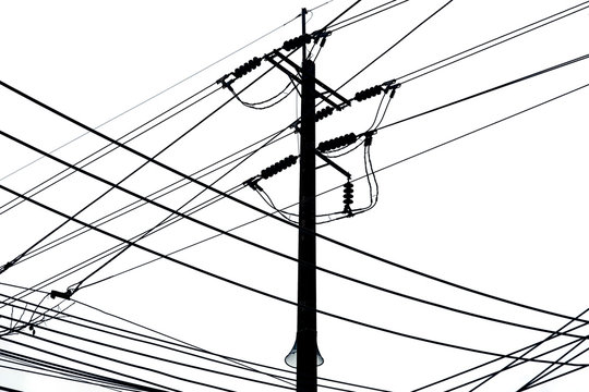 Silhouette electric pole on white background