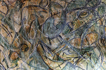 Sweeping lines on a faded background. Chaotic sketch in soft colors. Imitation of abstract expressionism.
