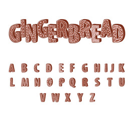 Font with text Gingerbread. Trendy vector cookies alphabet set. 