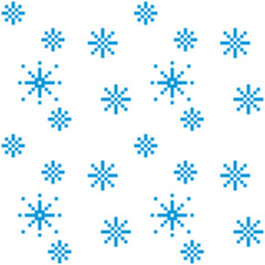 Pixel snowflakes seamless pattern on white background. Snowy weather.Vector illustration.