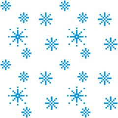 Pixel snowflakes seamless pattern on white background. Snowy weather.Vector illustration.