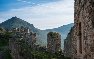 fortification wall on the top of the mountain