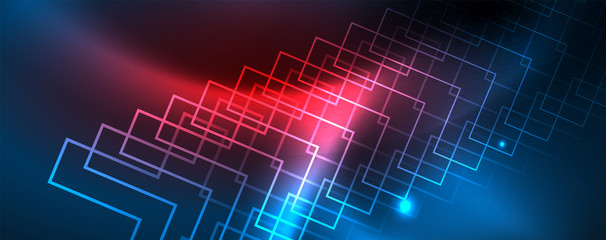 Neon glowing techno lines, hi-tech futuristic abstract background template, vector