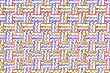 Repeat pattern of abstract squares formed of curly horizontal lines, simple geometry ornament on the white background