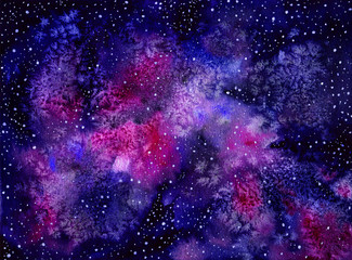 Night sky watercolor background. Hand painting. Perfect for postcard, fabric print, decoration, etc.