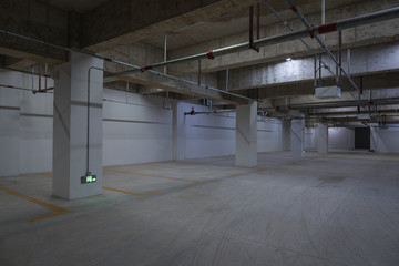 Newly constructed concrete underground garage space