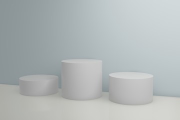 White and blue booth 3D rendering background wall, can be used for banner design items display background