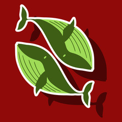 paper sticker on theme Save whales . Whale family