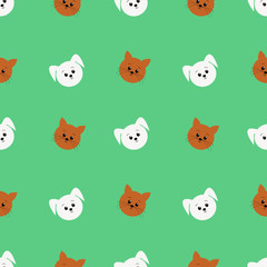 Seamless pattern with cartoon dog and cat. Vector illustration for kids.
