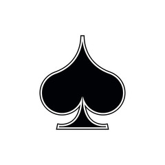 Fototapeta premium Poker playing card suit Spades outline shape single icon. Spades suit deck of playing cards used for ace in Las Vegas royal casino. Single icon illustration isolated on white. Drawing pic for tattoo.