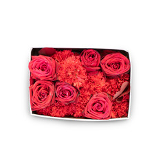 bouquet of Red rose flowers in gift box set as valentine isolate white background