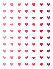 Red hearts Hand-drawn. Large set of 60 hearts of different shapes. Heart icon collection. Icons of hearts in a flat style. Vector graphics on a white style.