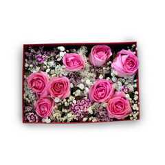 bouquet of pink rose flowers in gift box set as valentine isolate white background