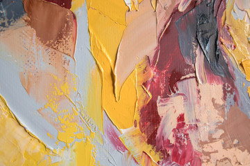 Painting in multicolored tones. Conceptual abstract painting of a couple wolves. Closeup of a...