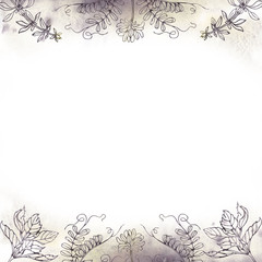 Watercolor illustration. Square frame with floral patterns watercolor background. In the center is a place for text.