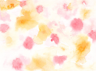 Blush pink orange yellow background Abstract watercolor texture Paint stains and brush strokes backdrop