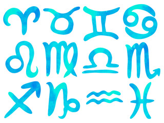 Purple zodiac signs Set of watercolor astrological signs