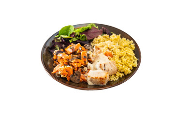 chicken peas, carrots, mushrooms and sauce